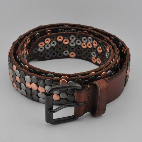 Amsterdam Heritage Accessories - Amsterdam Heritage Studded Leather Belt 85 Brown Excellent Multi-Tone Studs